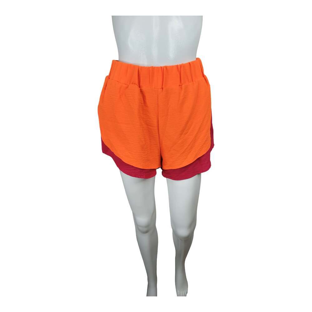 Women's Colorblock Athletic Layered Running Shorts Orange Pink Sz. Small